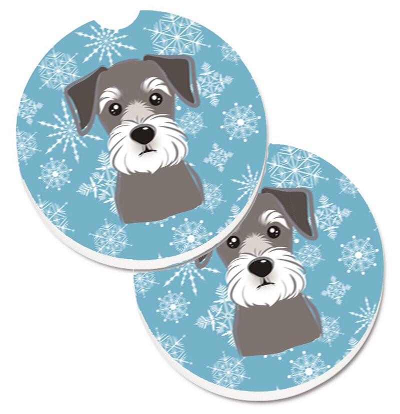 Caroline's Treasures Snowflake Schnauzer Set of 2 Cup Holder Car Coasters BB1640CARC, 2.56, Multicolor