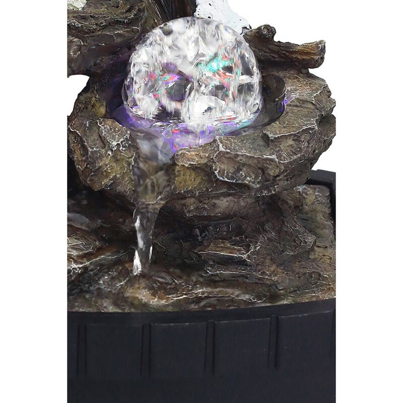 Eci 10 Inch Wolf Tabletop Water Fountain, LED Lights, Painted Gray Finish - Benzara