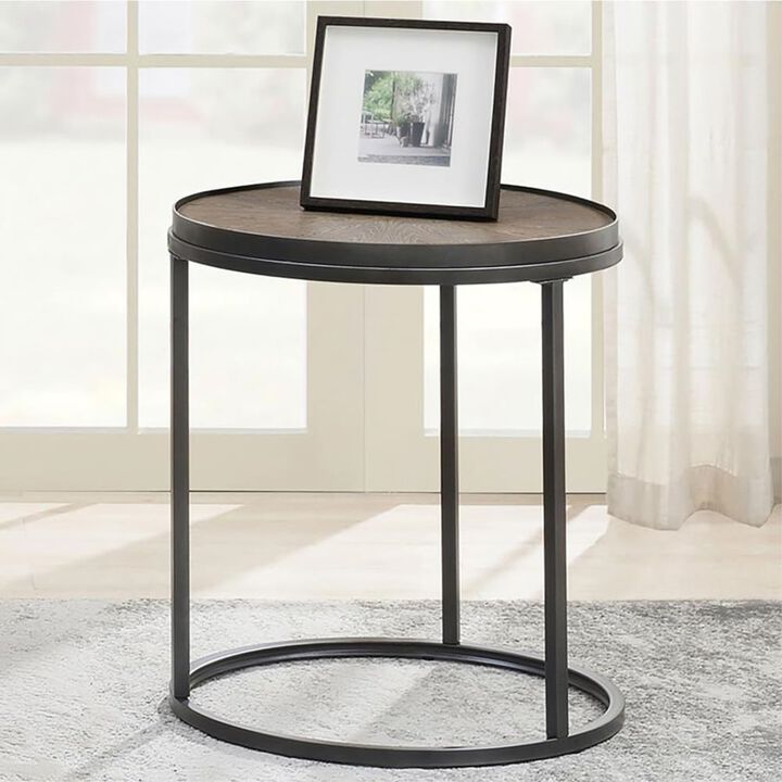 Coaster Home Furnishings Round End Table, Gunmetal and Weathered elm (931214)