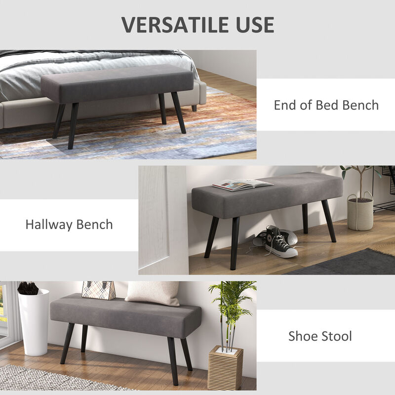 HOMCOM 39" End of Bed Bench, Velvet Upholstered Entryway Bench with Steel Legs, Bedroom Bench for Living Room, Dining Room, Hallway, Gray