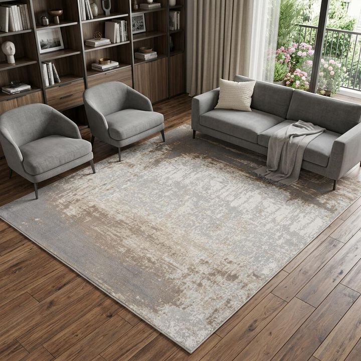 HomeRoots 8' X 10' Gray and Ivory Abstract Non Skid Area Rug
