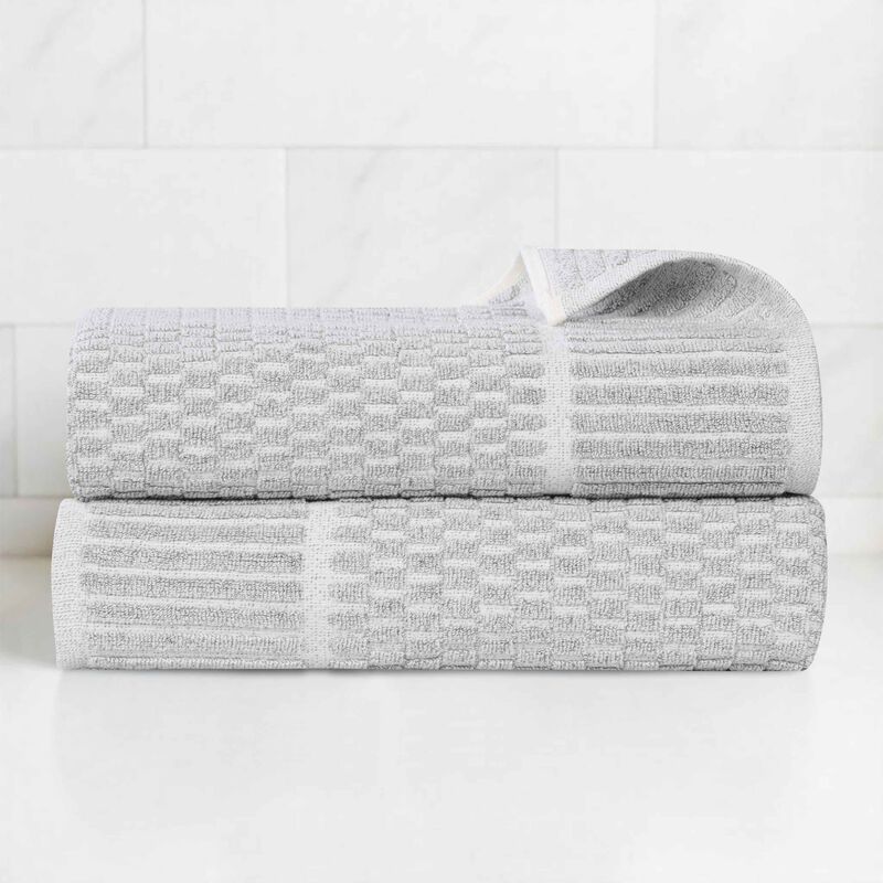 2-Piece Cotton Blend Bath Towel Set with Checkered Texture, Quick Dry image number 1