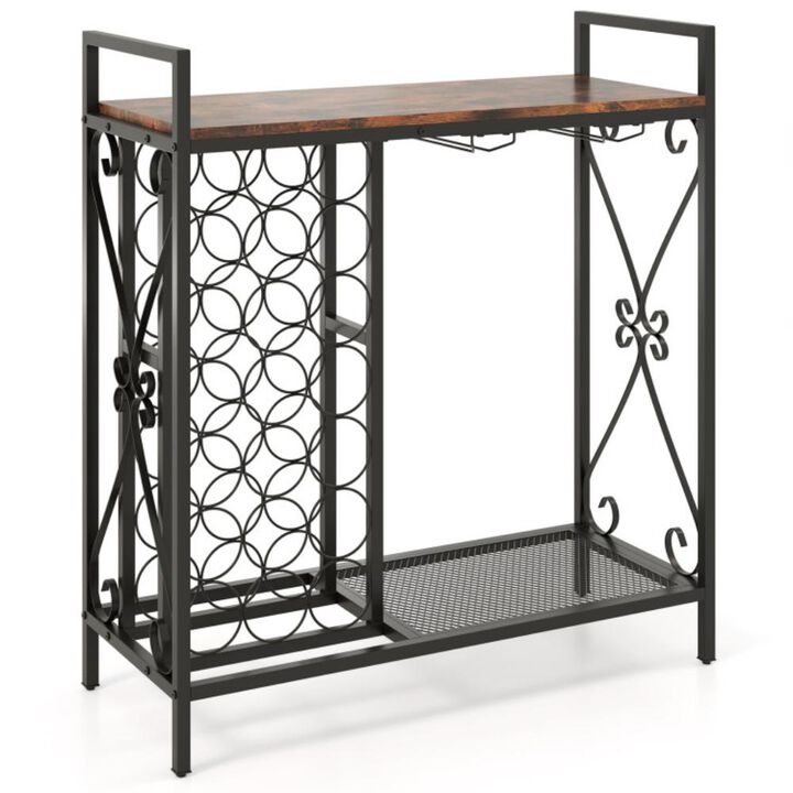 Hivvago 21 Bottle Wine Rack Freestanding Floor Wine Bottle Organizer with Glass Holder-Golden