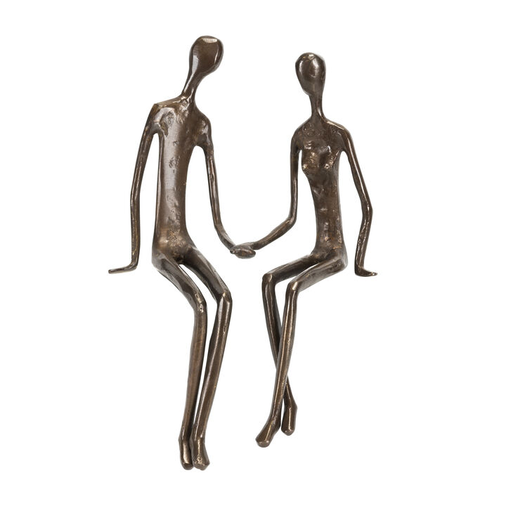 Sitting Couple Cast Bronze Ledge Hanging Sculpture