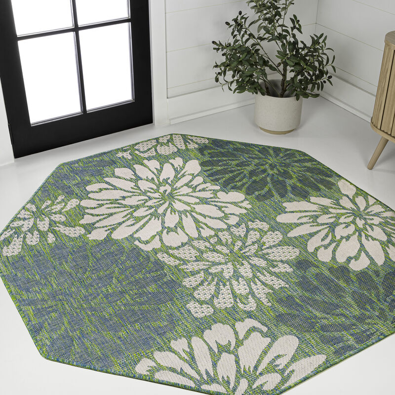 Zinnia Modern Floral Textured Weave Octagon Indoor/Outdoor Area Rug