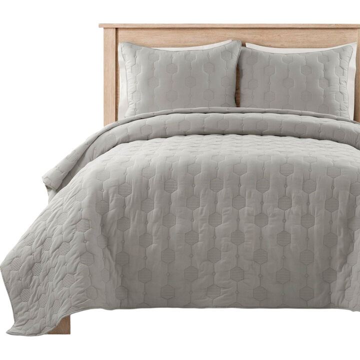 Hexagonal Pattern 3-Piece Quilt Set – Lightweight Cotton Bedding with Soft, Textured Feel
