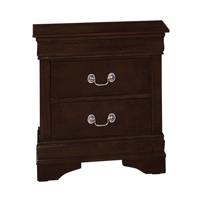 Nim 24 Inch 2 Drawer Nightstand, Classic Bail Handles, Cappuccino Brown - Benzara
