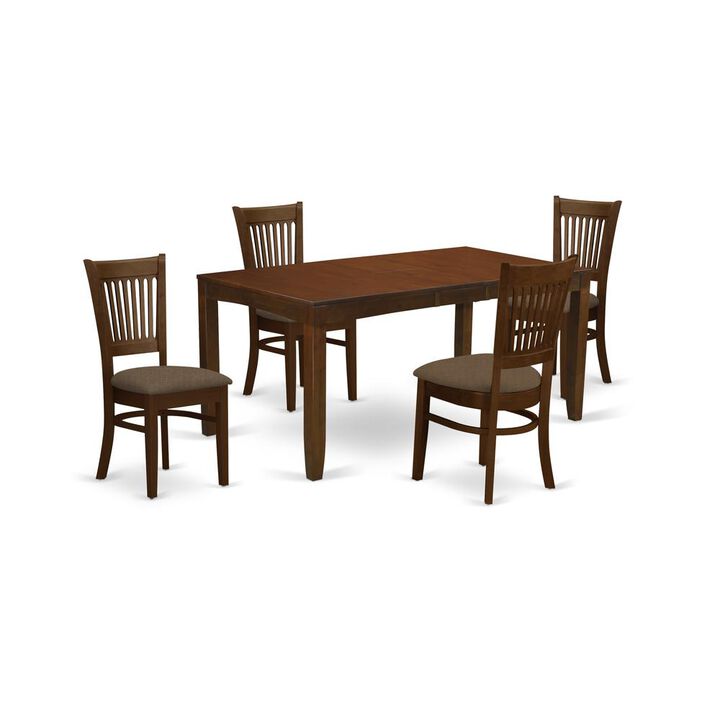 5 Pc set with a 12in Leaf and 4 Cushiad Kitchen Chairs in Espresso .