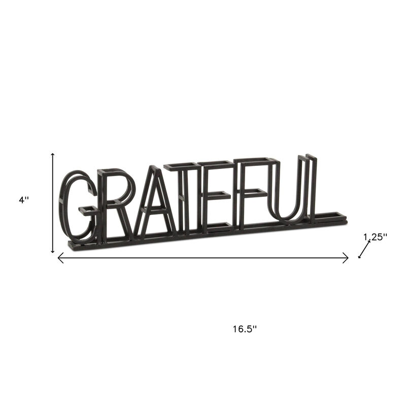 HomeRoots 17" Black Metal Grateful Tabletop Sign image number 5