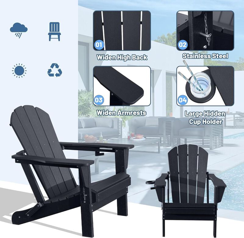 Hivvago Set of 2 Folding Adirondack Chairs with Cup Holders image number 6