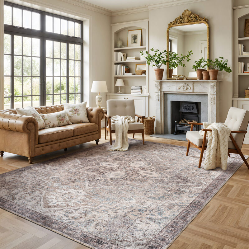 World Rug Gallery Savina Beige Persian-Inspired Machine Washable Indoor Area Rug with Non-Slip Backing image number 1