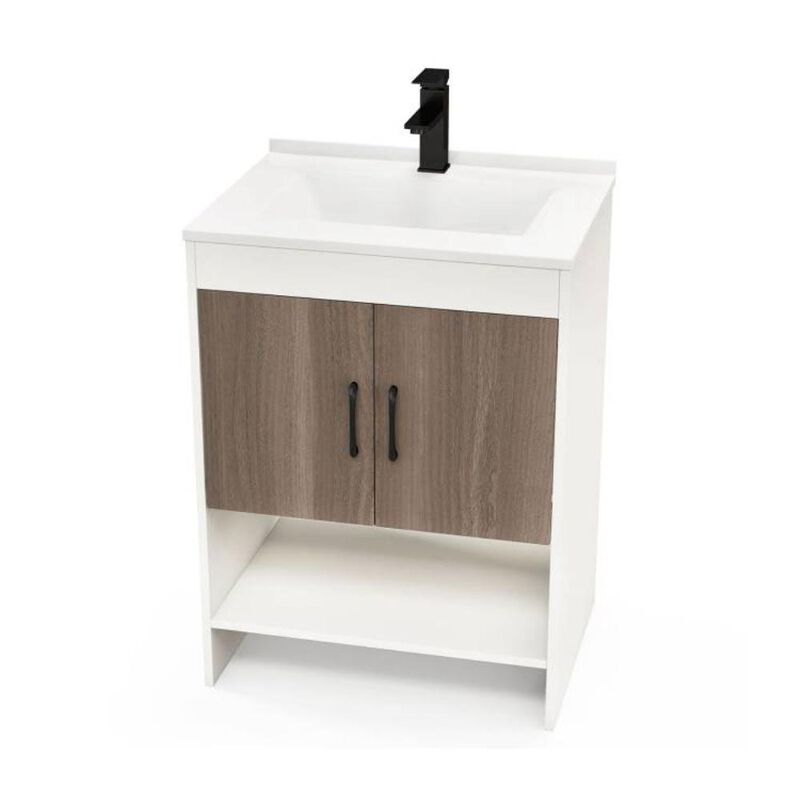 Hivvago Modern White and Grey Wood Finish Bathroom Vanity with Sink and Faucet