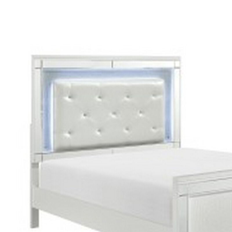 Quinn Modern Queen Size Bed, Back Lit LED Headboard, Crisp White Finish - Benzara