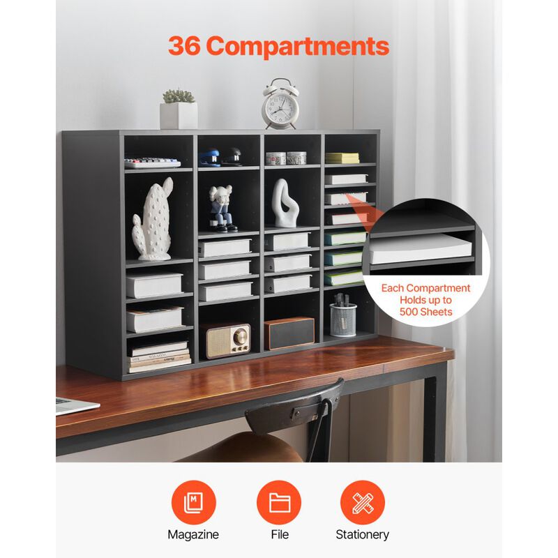 Wooden Literature Organizer with Adjustable Shelves, 36 Slot Mailbox for Office & Classroom image number 6