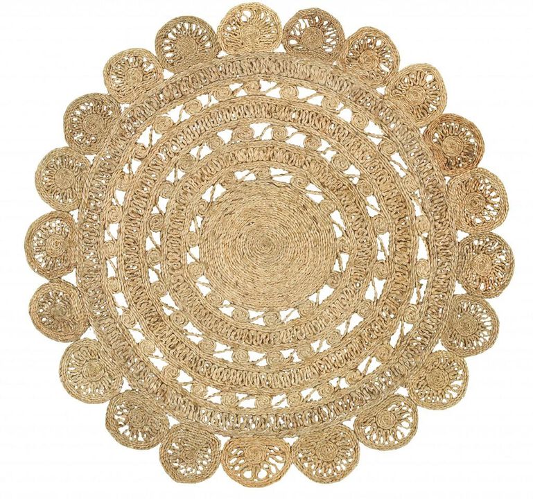 HomeRoots Jute Abstract Geometric Hand Braided Round Rug