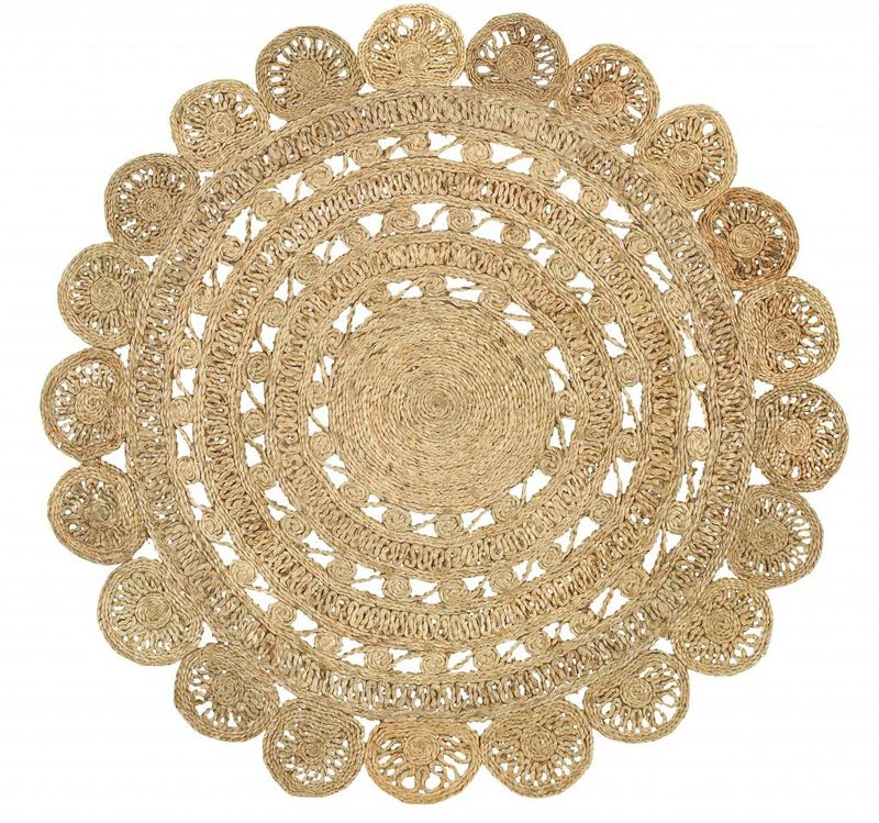 HomeRoots Jute Abstract Geometric Hand Braided Round Rug image number 0