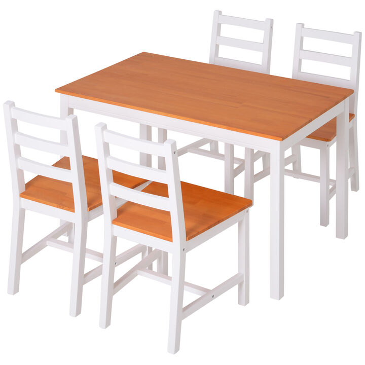 HOMCOM Dining Table Set for 4, 5 Piece Modern Kitchen Table and Chairs, Wood Dining Room Set for Small Spaces, Breakfast Nook, White