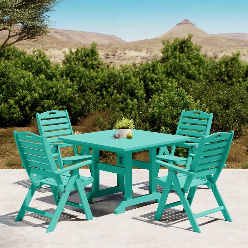WestinTrends 5-Piece HDPE Square Patio Dining Table Set with Foldable Chairs