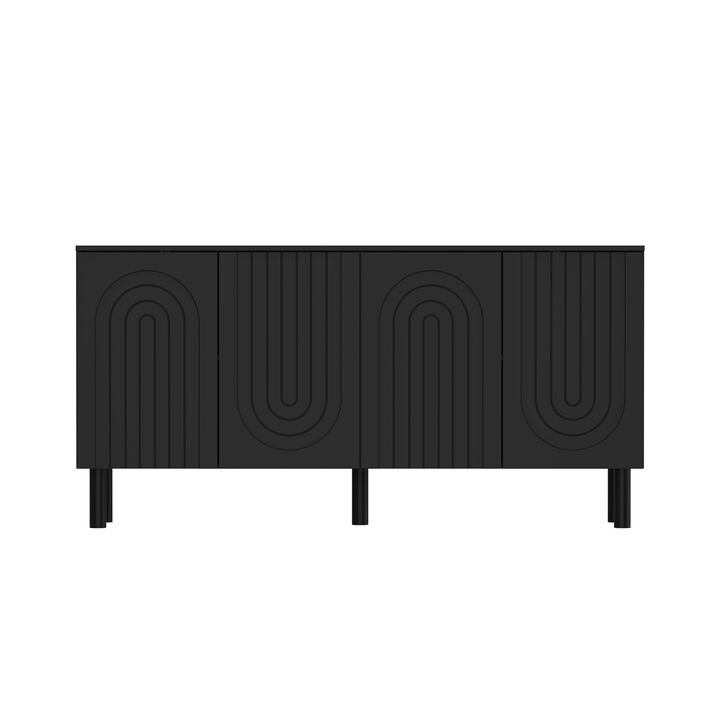 FUFU&GAGA Modern Minimalist Black Sideboard | Handle-Free Push-to-Open | Storage Cabinet for Living & Dining Room (63.2" W x 15.9" D x 31.5" H),Black
