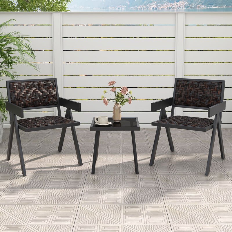 3-Piece PE Wicker Outdoor Seating Set with Quick-Dry Cushions for Patio or Balcony
