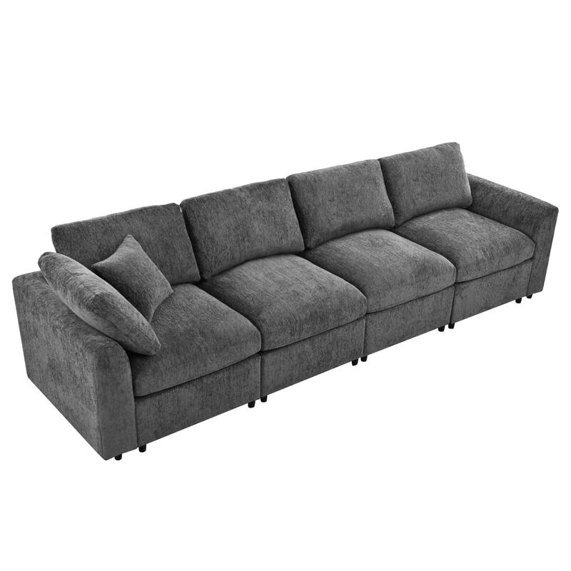 Chenille modular sectional sofa, U style 4 seater couch with deep seat comfort, Modern living room sectional with solid wood frame image number 5