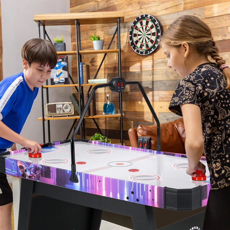 Air Hockey Table Game with LED Scoring Display and Powerful 12V Motor-White image number 7