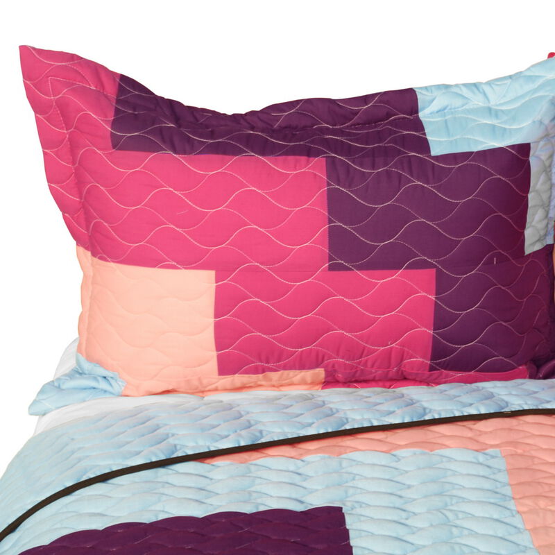 3 Piece Dream Garden Vermicelli Quilted Patchwork Quilt Set image number 3