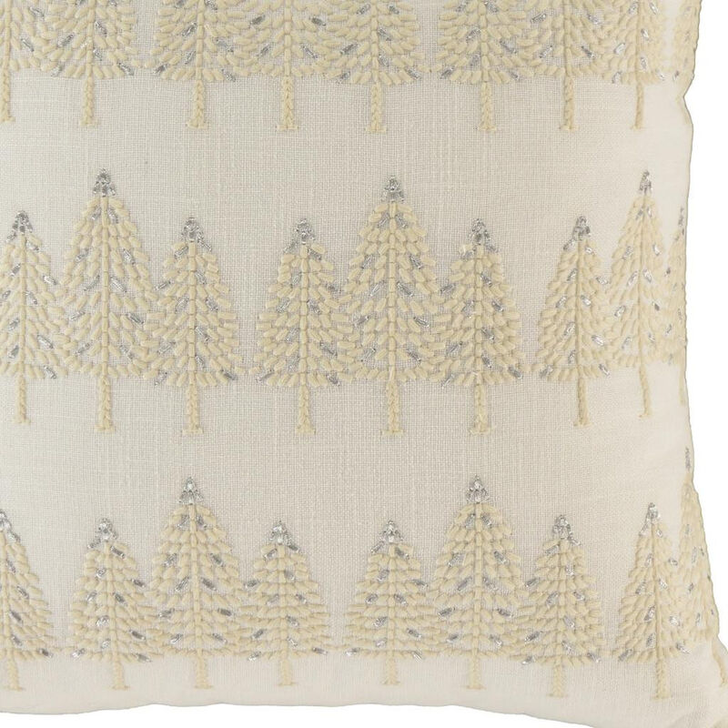 HomeRoots 18" Ivory And Silver Cotton Christmas Trees Throw Pillow With Embroidery image number 2