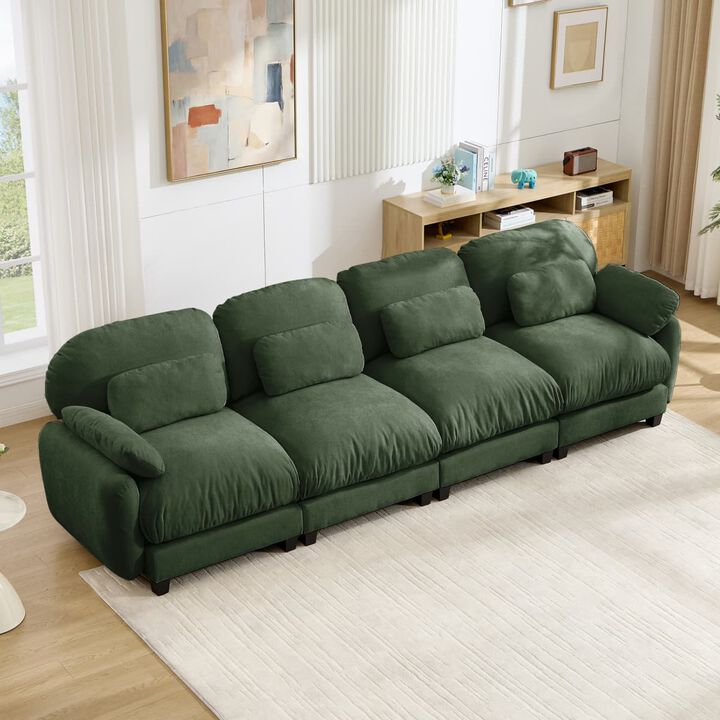 4 seat oversized modular sofa couch, Chenille cloud sofa with deep seats and lumbar pillows, Modern sofa couch for spacious living room
