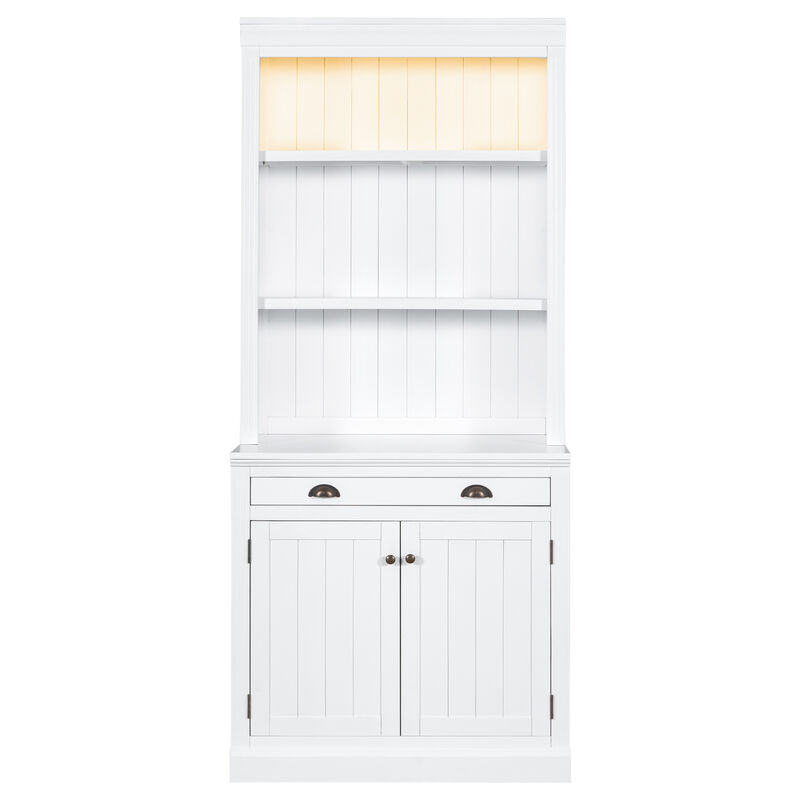 Merax 83.4"Tall Bookshelf with LED Lighting, Modern Bookcase with 2 Doors and 1 Drawer,Storage Bookcase with Open Shelves