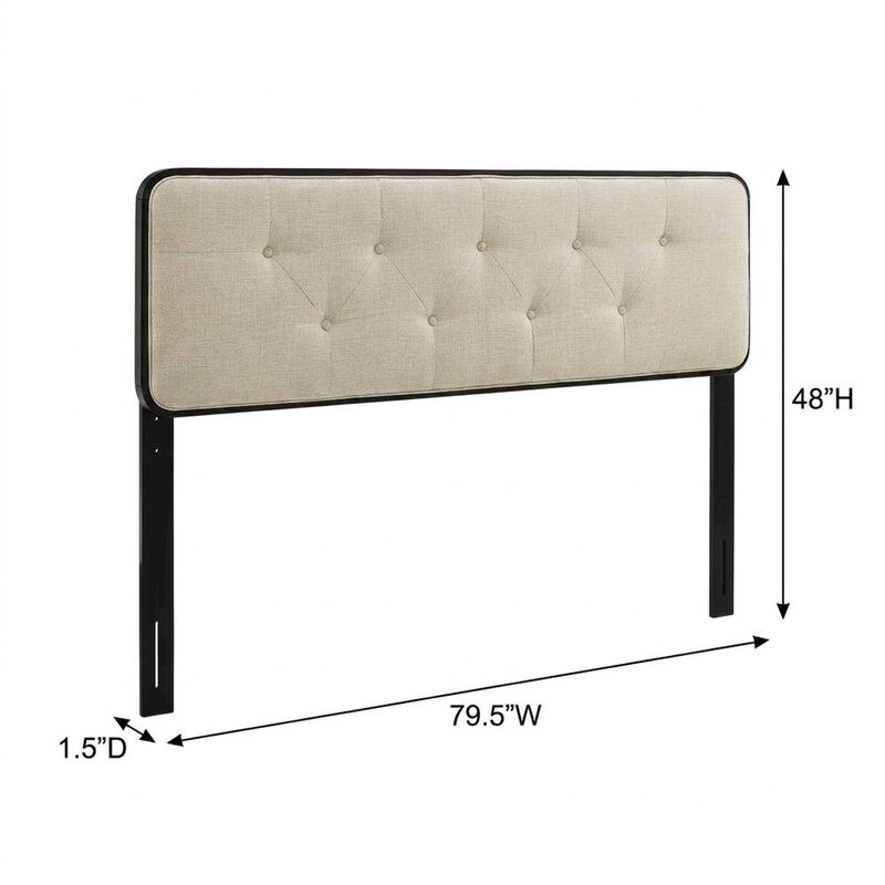 Fabric and Wood Button-Tufted King Headboard Only for Bed Frame, Black Beige image number 1