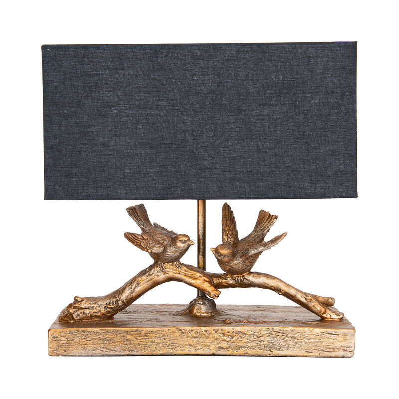 Rustic Resin Bird Table Lamp with Black Rectangle Shade, Gold Finish image number 0