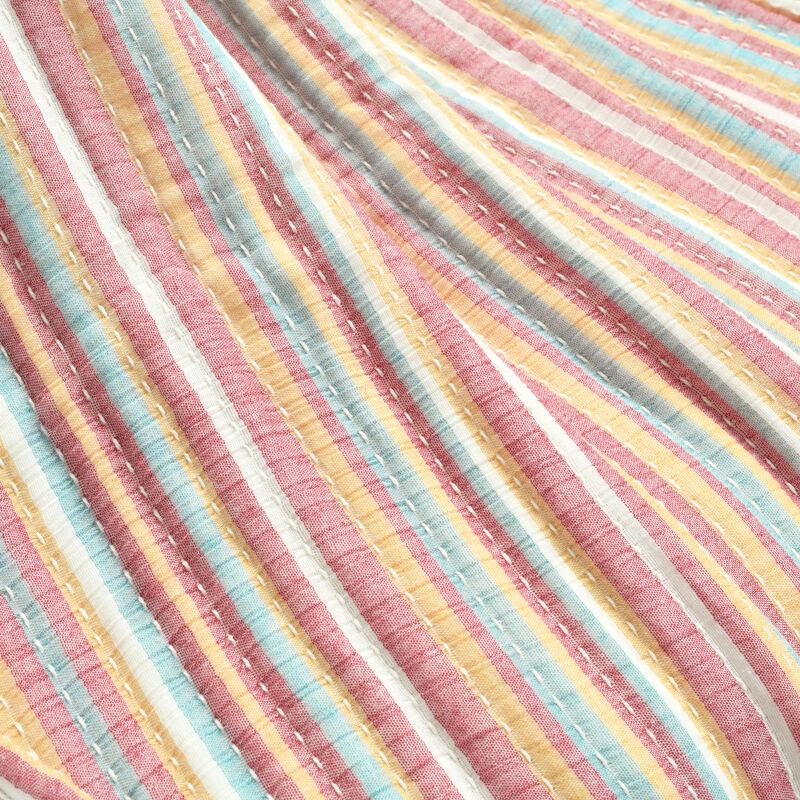 Tracy Stripe Kantha Pick Stitch Yarn Dyed Cotton Woven Throw Rust/Yellow Single 50X60