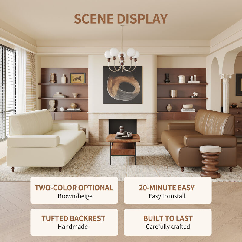 Leather Sofa for Living Room & Bedroom 75.3" Brown