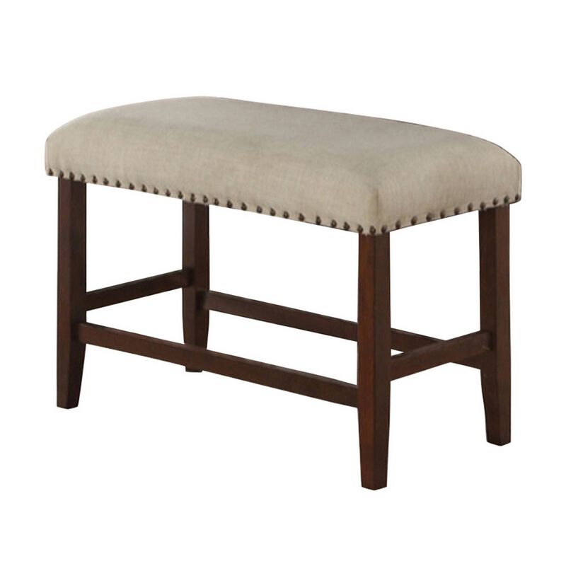 Rubber Wood High Bench with Cream Upholstery Brown-Benzara