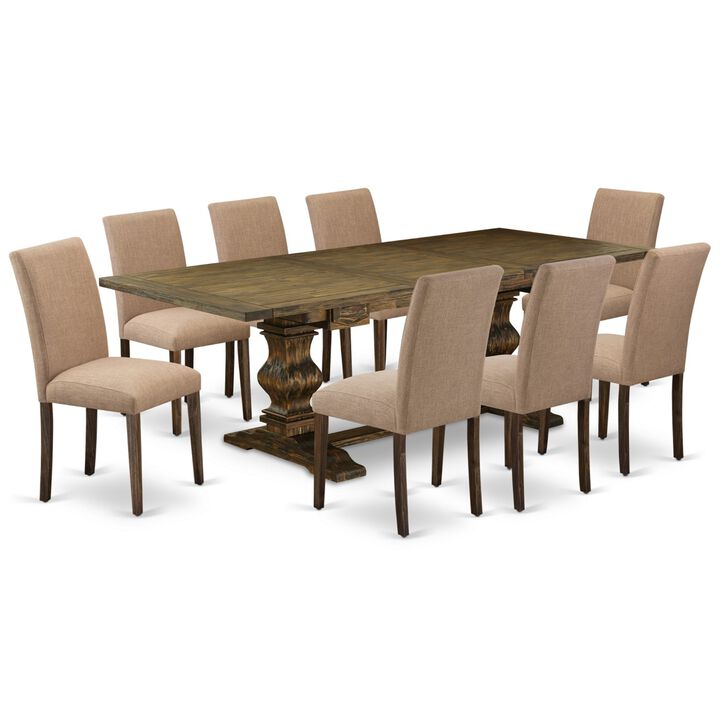 East West Furniture LAAB9-77-47 9Pc Dining Set - Rectangular Table and 8 Parson Chairs - Distressed Jacobean Color