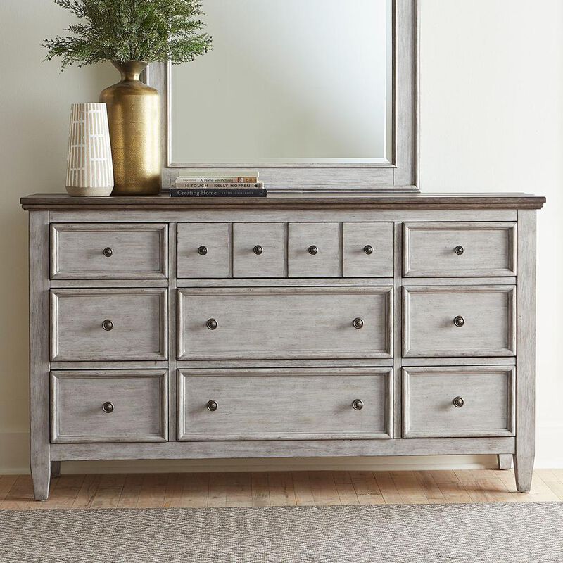 Liberty Furniture Heartland 9 Drawer Dresser in Antique White w/ Tobacco Top image number 1