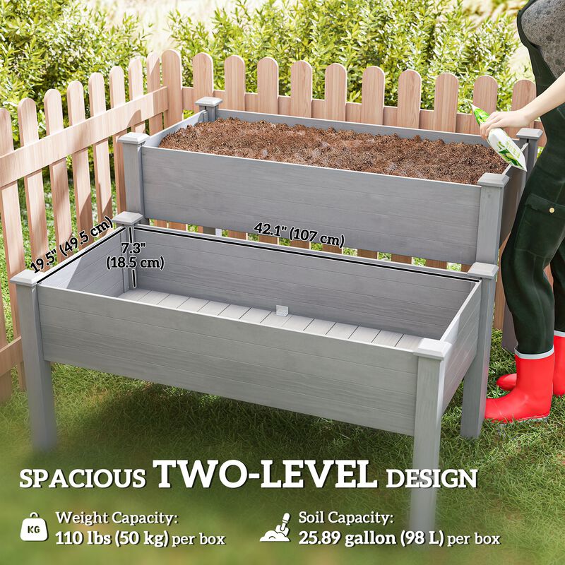 Hivvago Two-Tier Wooden Garden Bed Elevated Planter with Legs image number 3