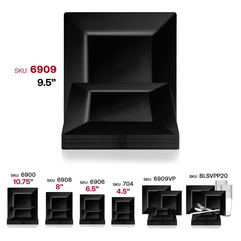 9.5" Black Square Plastic Dinner Plates (120 Plates) image number 5