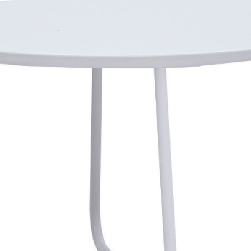 Lei 28 Inch Round Coffee Table, Wood Top in White with White Metal Base