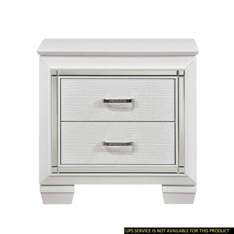 Streamdale White Nightstand with Alligator-Textured Drawers