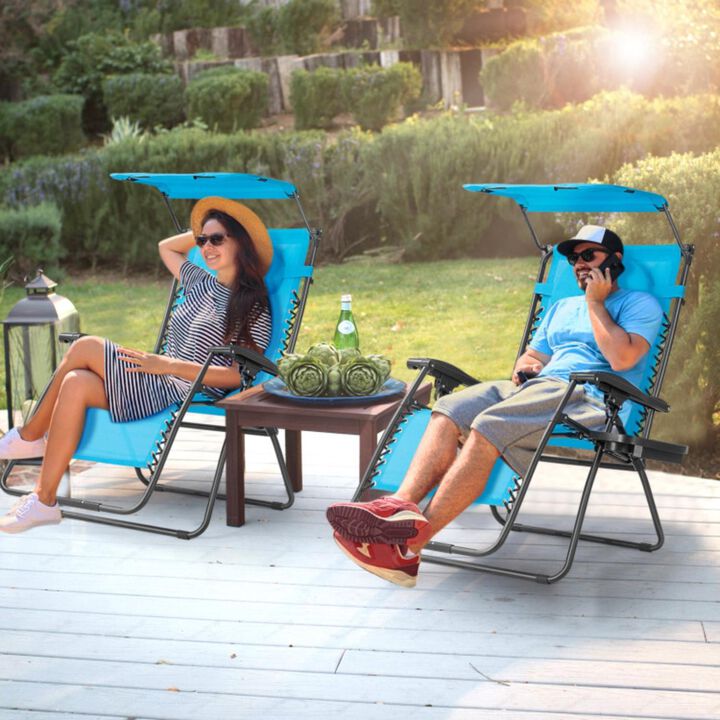Hivvago Folding Recliner Lounge Chair with Shade Canopy Cup Holder