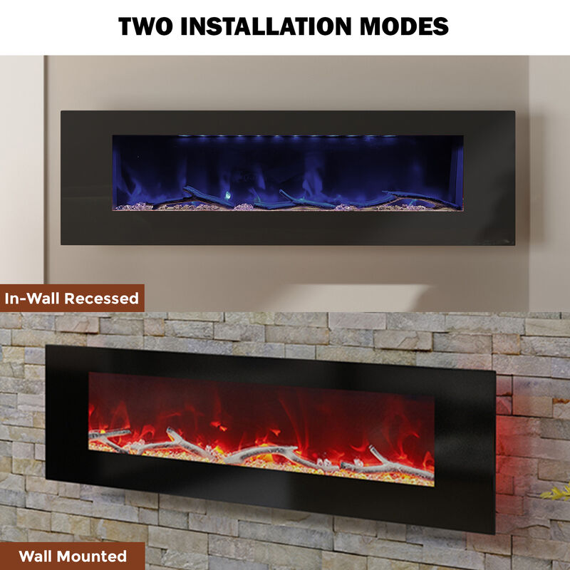 MONDAWE 60" Wall-Mounted Recessed Electric Fireplace 4780 BTU Heater with Remote Control Adjustable Flame Color & Temperature Setting