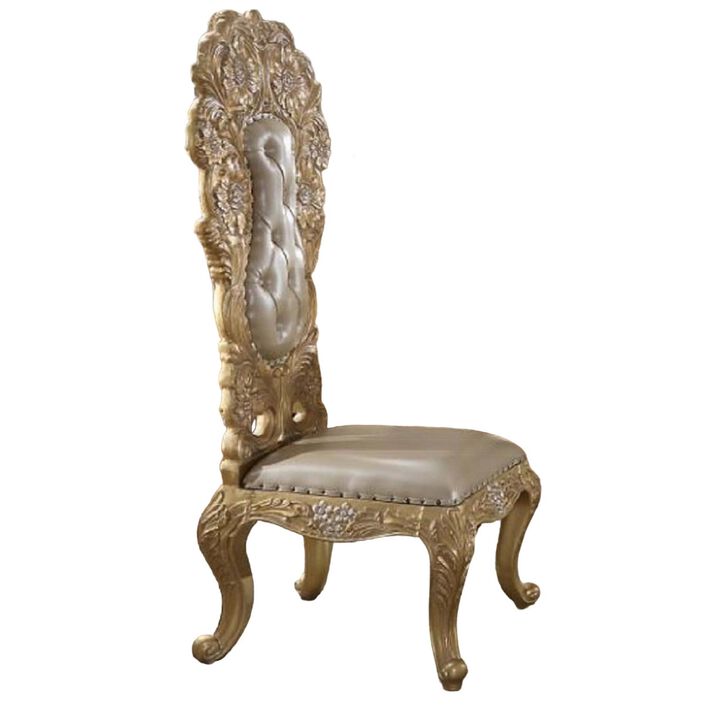 Otis Side Dining Chair Set of 2 Classic Light Gold Tufted Faux Leather - Benzara