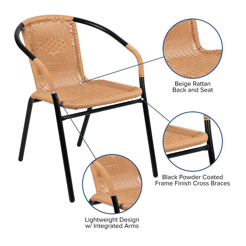 Flash Furniture Lila 2 Pack Beige Rattan Indoor-Outdoor Restaurant Stack Chair