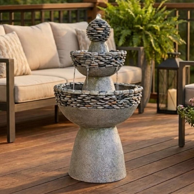 3-Tier Stone Pedestal Water Fountain, Gray image number 8