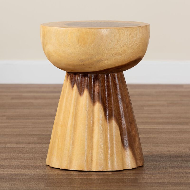bali & pari Alara Hand-carved Suar Wood Side Table &ndash; Sculptural Pedestal Accent Table with Natural Grain, Modern Boho Style for Living Room or Bedroom