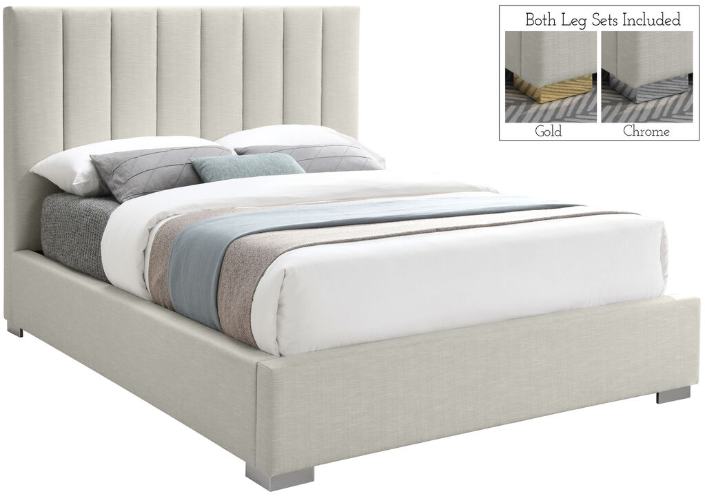 Meridian Furniture Pierce Beige Linen Textured Fabric Queen Bed