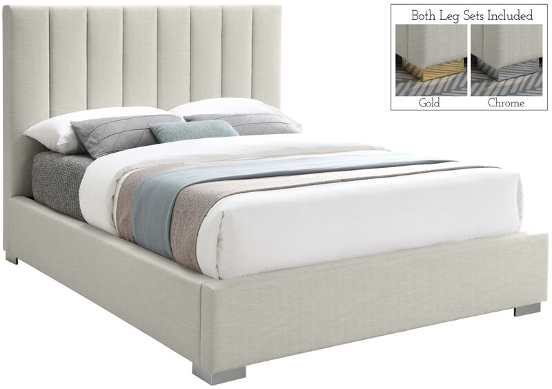 Meridian Furniture Pierce Beige Linen Textured Fabric Queen Bed image number 1
