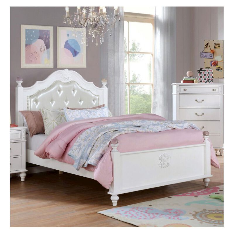 Simple Relax Leatherette and Wood Full Bed in White image number 4